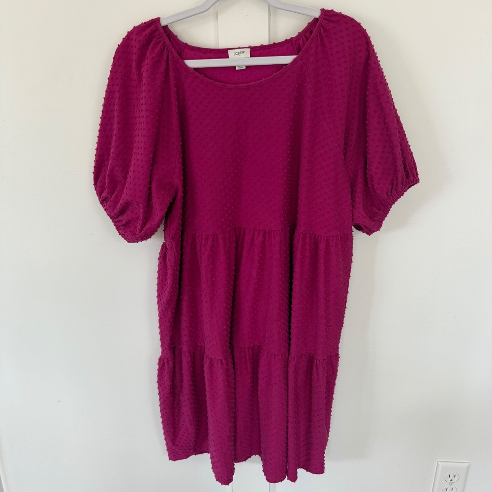 J. Crew Women's Swiss Dot Magenta Tiered Puff Sleeve Dress Size Extra Large - Picture 2 of 14